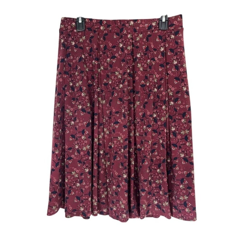 LuLaRoe Madison Burgundy Floral Print Pleated Midi Skirt 3XL